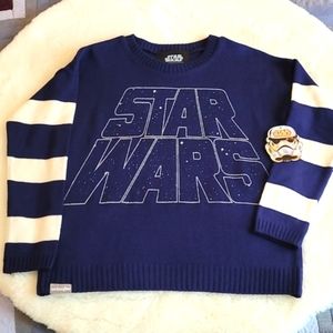 NWT Disney Star Wars Blue & White Stripe Sparkle Knit Crewneck Sweater